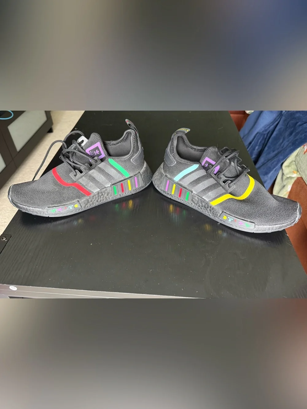 adidas Men’s Black Sneakers with Yellow, Teal & Multicolor Accents